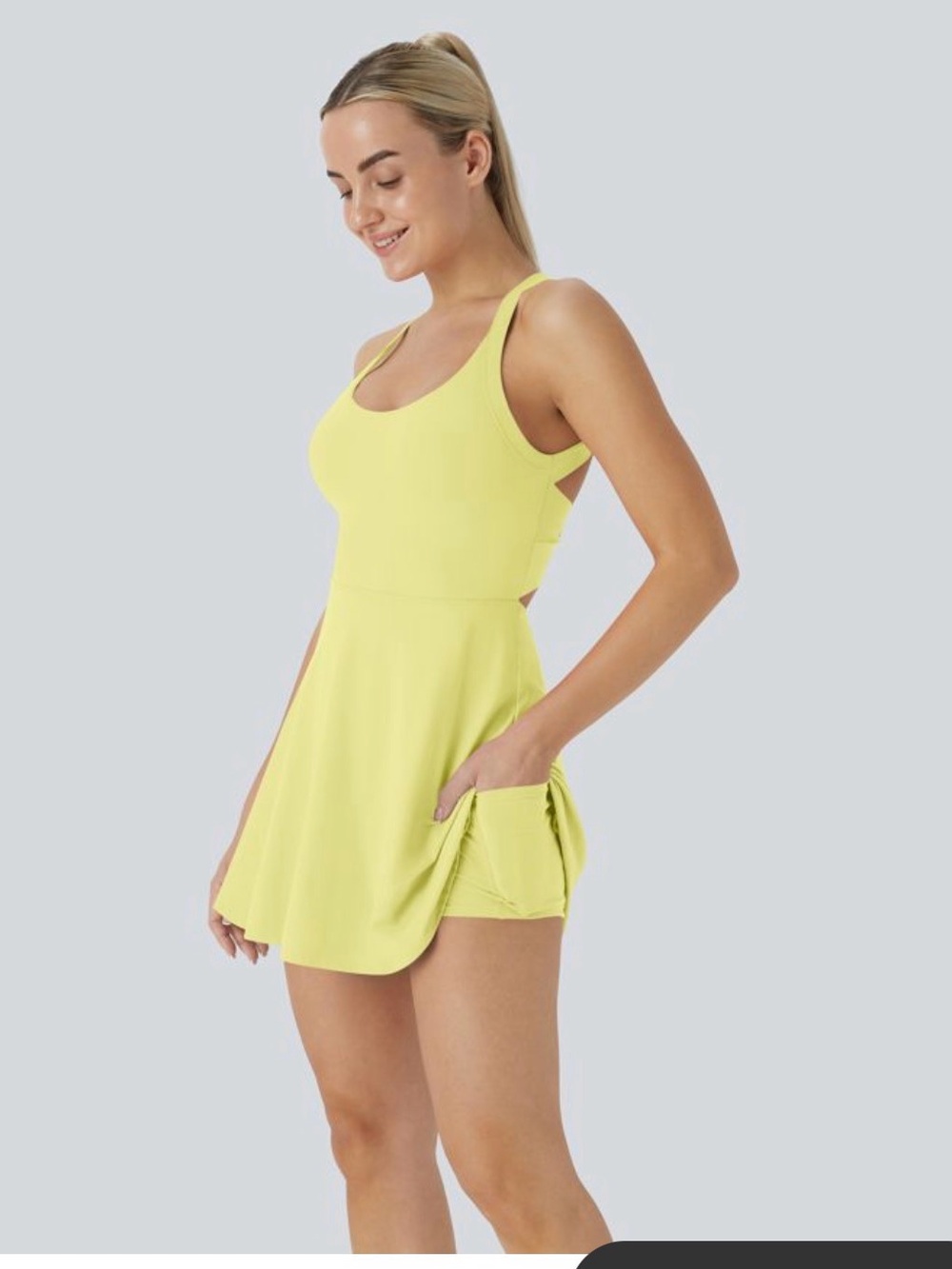 Halara Women's Yellow Easy Peezy Dress with Built-In Shorts